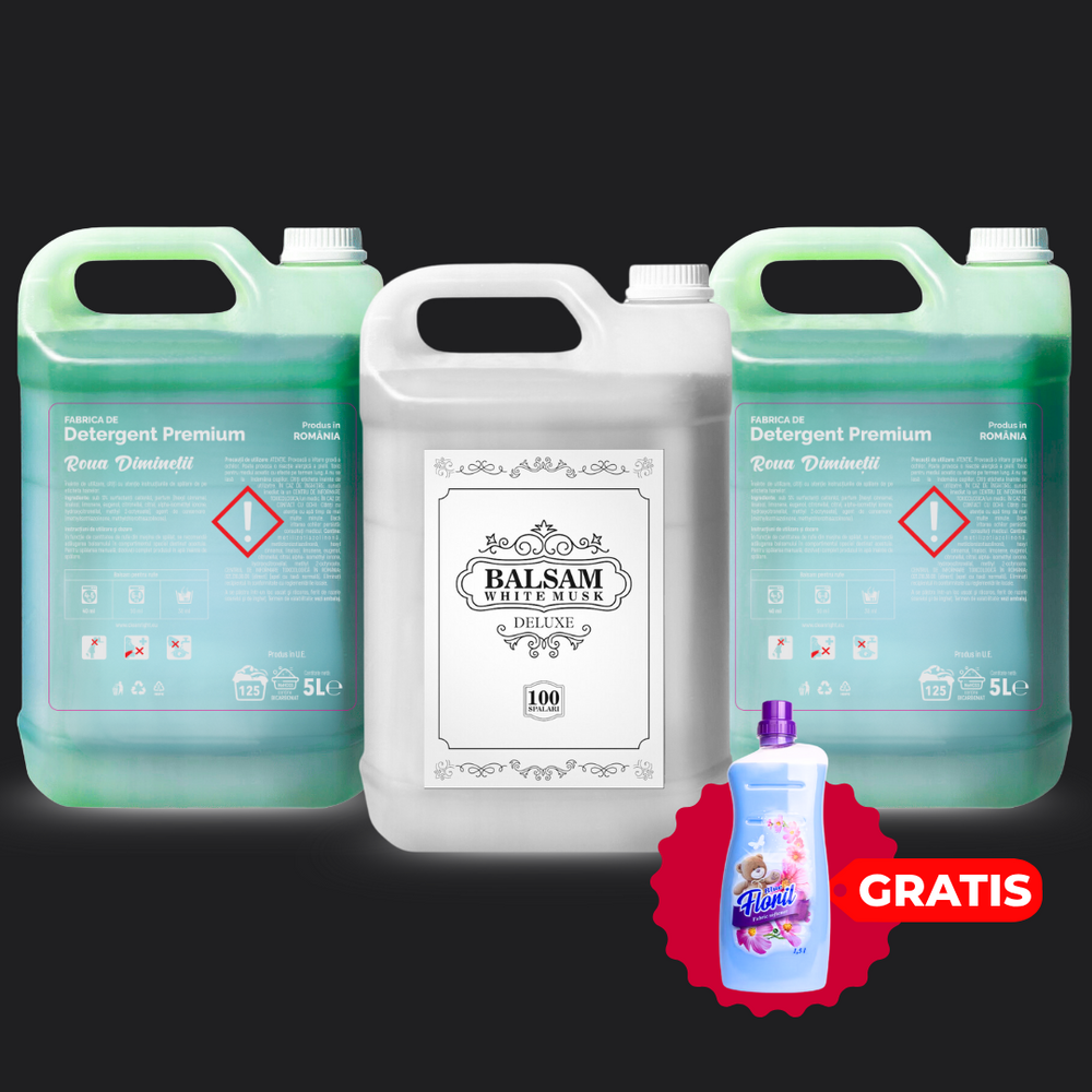 Pachetul cu 2x Detergent Roua Diminetii + 1x Balsam White Musk Deluxe